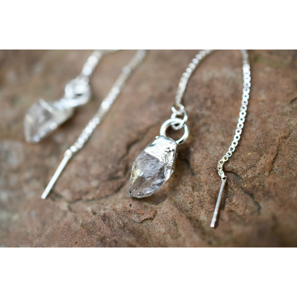 Diamond Quartz Crystal Threader Earrings