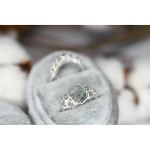 Raw Diamond and Aquamarine Engagement Ring