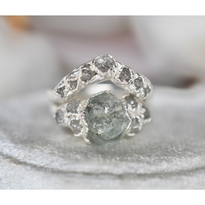 Raw Diamond and Aquamarine Engagement Ring