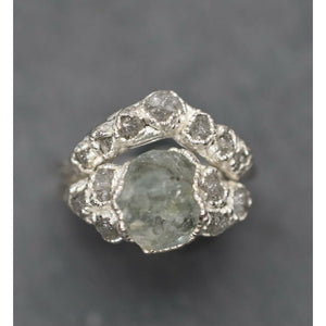 Raw Diamond and Aquamarine Engagement Ring